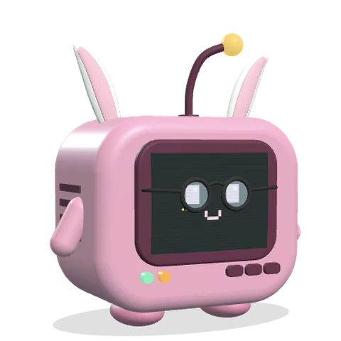 Mochi, a rose-pink BipBot with bunny ears and round glasses