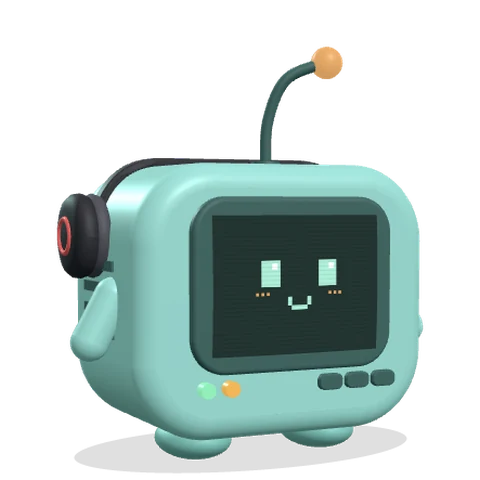 Pixel, a mint BipBot in headphones